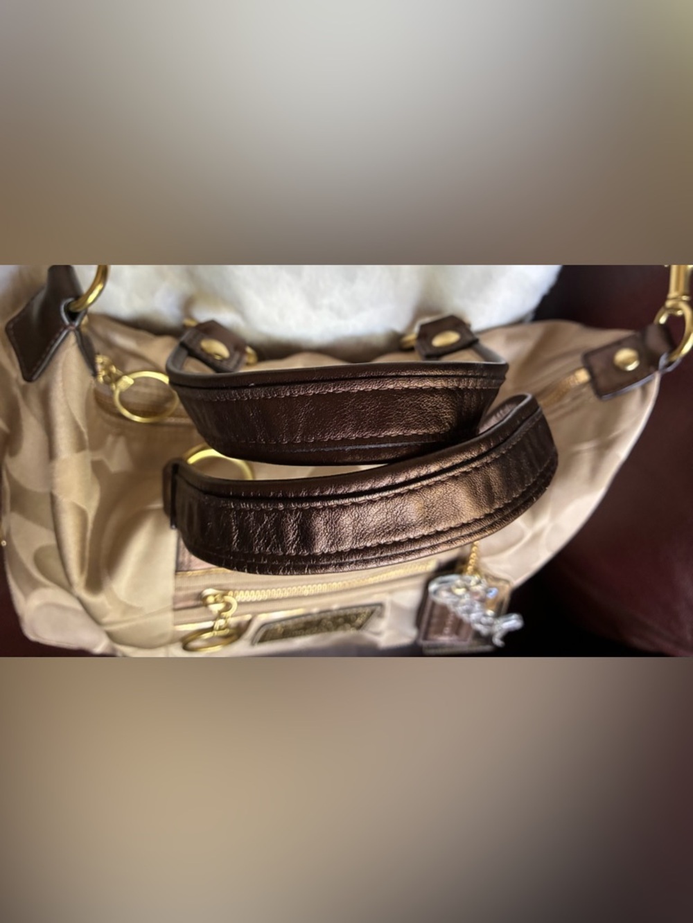 Coach “Poppy” Tan and Brown Signature Convertible Satchel - Picture 5 of 14